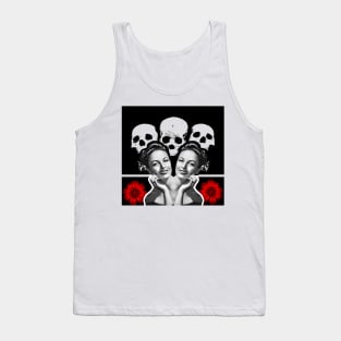 Beautiful woman face with skull and red flower Tank Top